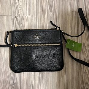 Kate Spade black and gold cross body leather purse